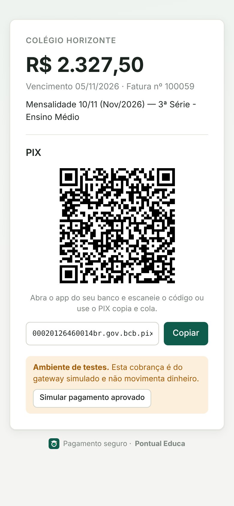 Página de pagamento no celular com QR Code PIX